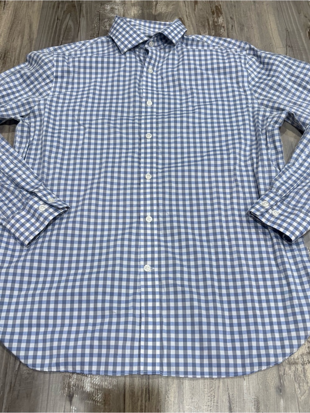 Michael Kors Button Up Shirt Men's 16 32/33 Slim Fit Blue White Gingham Plaid